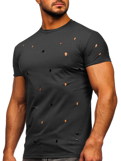 Bolf Herren T-Shirt ohne Motiv Schwarzgrau  3009