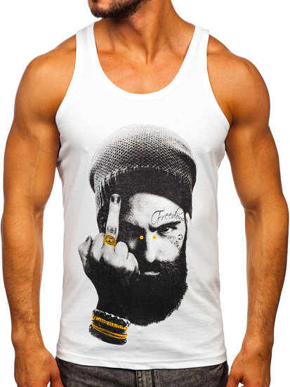 Bolf Herren Tank Top Boxershirt mit Motiv Weiß 14842