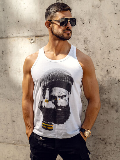 Bolf Herren Tank Top Boxershirt mit Motiv Weiß 14842