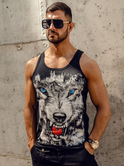 Bolf Herren Tank Top Boxing T-Shirt mit Motiv Schwarz  14850A