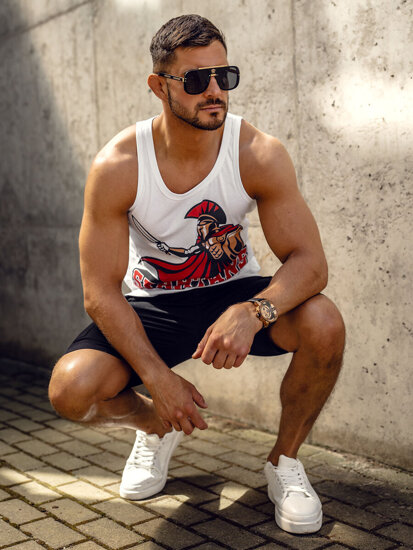 Bolf Herren Tank Top Boxing T-Shirt mit Motiv Weiß  143025A