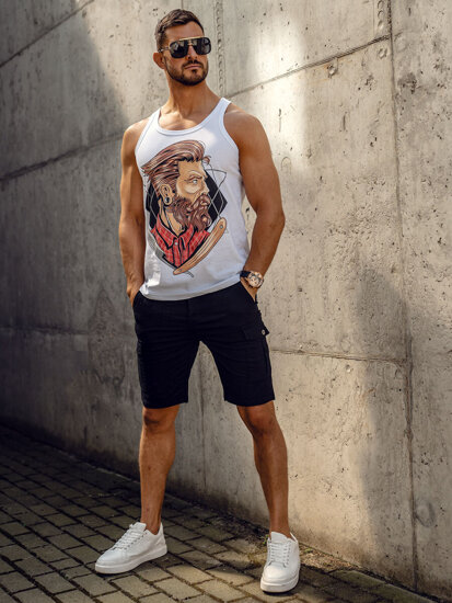 Bolf Herren Tank Top Boxing T-Shirt mit Motiv Weiß  143032A