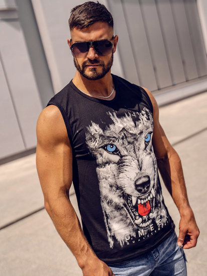 Bolf Herren Tank Top mit Motiv Schwarz  14824A