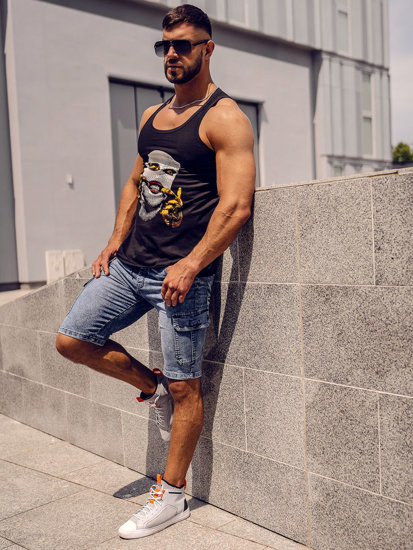 Bolf Herren Tank Top mit Motiv Schwarz  14844A