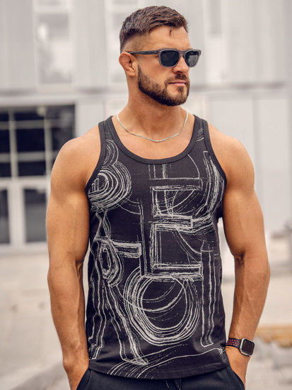 Bolf Herren Tank Top mit Motiv Schwarz  14846A