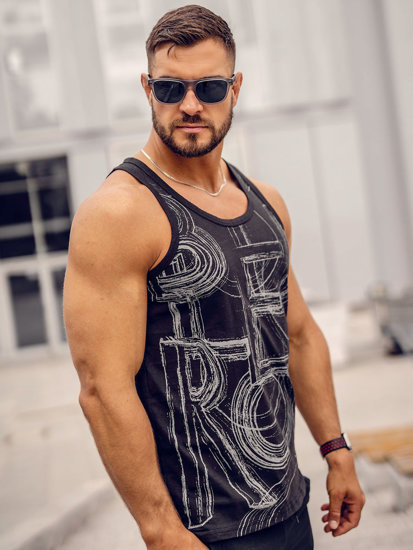 Bolf Herren Tank Top mit Motiv Schwarz  14846A