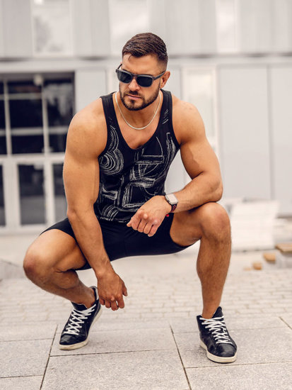 Bolf Herren Tank Top mit Motiv Schwarz  14846A