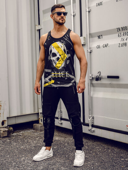 Bolf Herren Tank Top mit Motiv Schwarz 14847