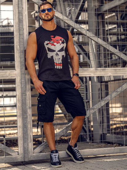 Bolf Herren Tank Top mit Motiv Schwarz-Rot  14822A