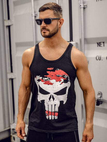 Bolf Herren Tank Top mit Motiv Schwarz-Rot  14849A