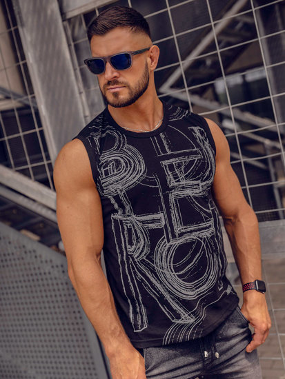 Bolf Herren Tank Top mit Motiv Schwarz-Schwarzgrau  14818A