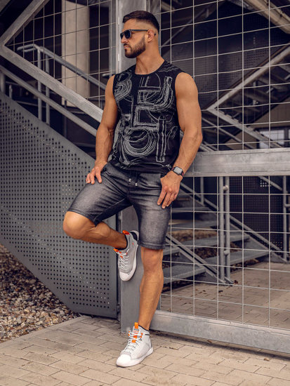 Bolf Herren Tank Top mit Motiv Schwarz-Schwarzgrau  14818A