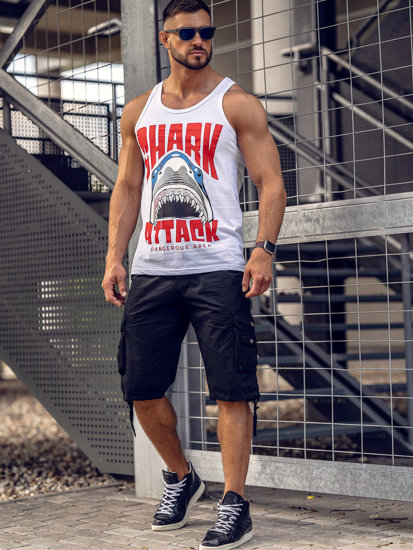 Bolf Herren Tank Top mit Motiv Weiß  143028A