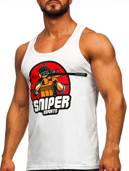 Bolf Herren Tank Top mit Motiv Weiß  143030