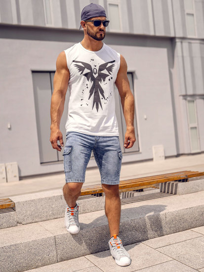 Bolf Herren Tank Top mit Motiv Weiß  14804A