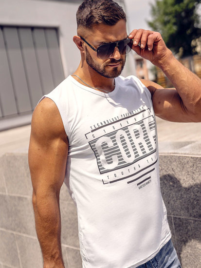 Bolf Herren Tank Top mit Motiv Weiß  14806A