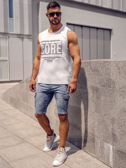 Bolf Herren Tank Top mit Motiv Weiß  14806A