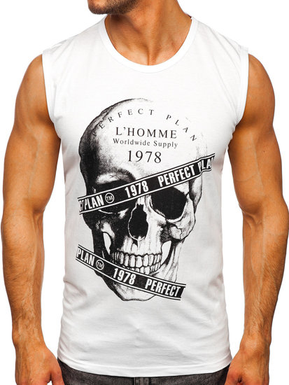 Bolf Herren Tank Top mit Motiv Weiß  14807