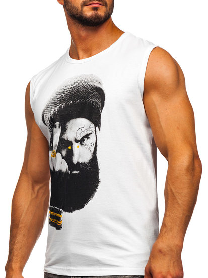 Bolf Herren Tank Top mit Motiv Weiß  14812