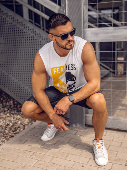 Bolf Herren Tank Top mit Motiv Weiß  14819A