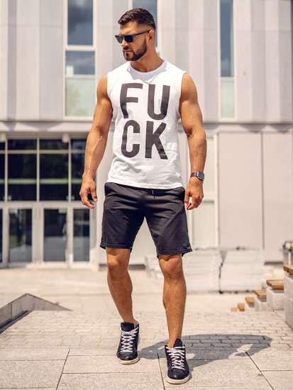 Bolf Herren Tank Top mit Motiv Weiß  14820A