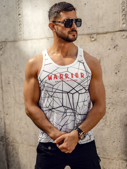 Bolf Herren Tank Top mit Motiv Weiß  14845