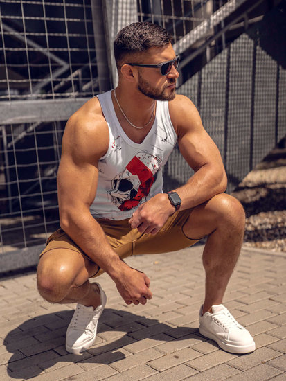 Bolf Herren Tank Top mit Motiv Weiß 14847A