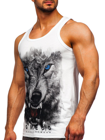 Bolf Herren Tank Top mit Motiv Weiß  14850