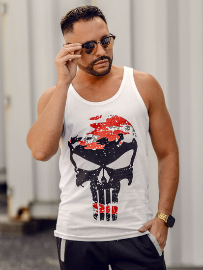 Bolf Herren Tank Top mit Motiv Weiß-Rot  14849A