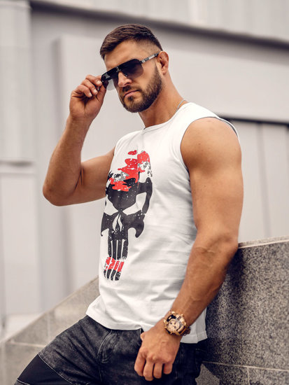 Bolf Herren Tank Top mit Motiv Weiß-Schwarz  14822A