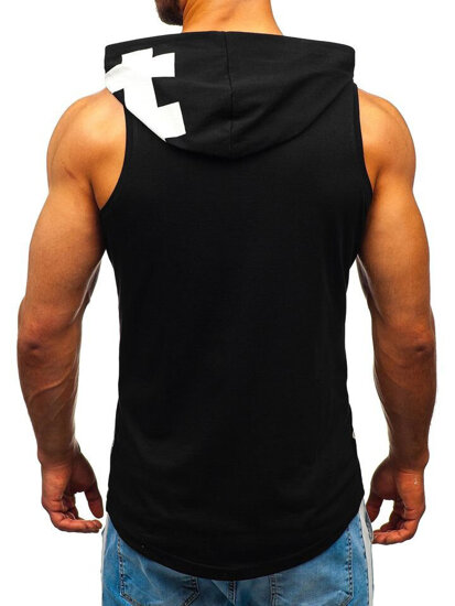 Bolf Herren Tank Top mit Motiv und Kapuze Schwarz  1285