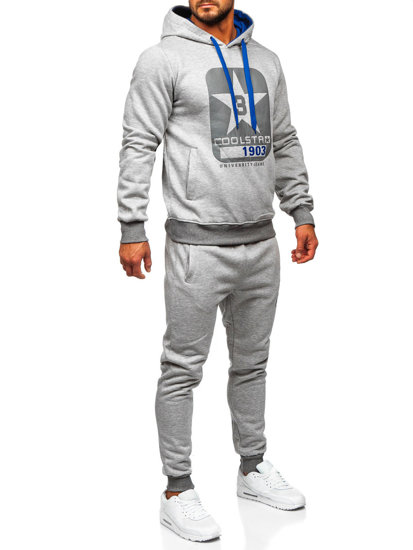 Bolf Herren Trainingsanzug mit Kapuze Sport Set Zweileiler Grau  8C59