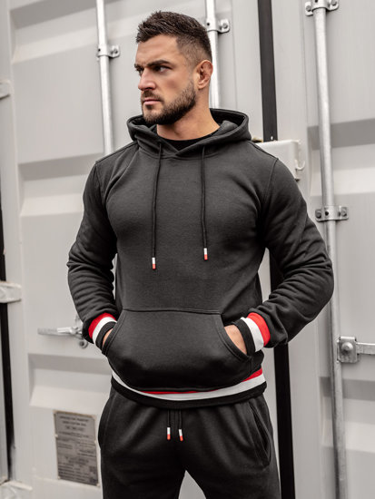 Bolf Herren Trainingsanzug mit Kapuze Sport Set Zweileiler Schwarz 8C60