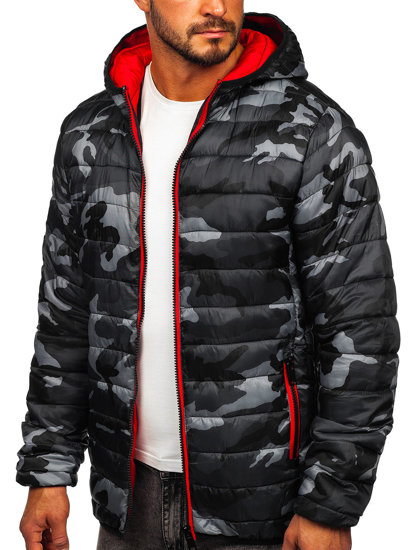 Bolf Herren Übergangsjacke Sport Jacke Camo Schwarz-Rot  SM83