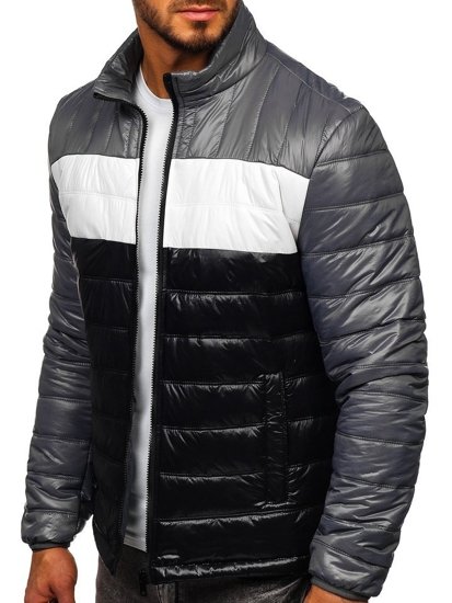 Bolf Herren Übergangsjacke mit Steppmuster Schwarz  6111