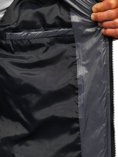 Bolf Herren Übergangsjacke mit Steppmuster Schwarz  6111