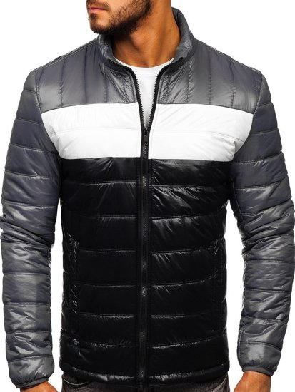 Bolf Herren Übergangsjacke mit Steppmuster Schwarz  6111