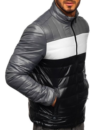 Bolf Herren Übergangsjacke mit Steppmuster Schwarz  6111