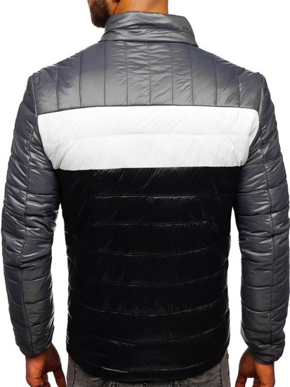 Bolf Herren Übergangsjacke mit Steppmuster Schwarz  6111