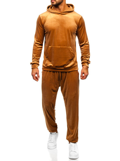 Bolf Herren Velours Freizeitanzug Sport Set Zweileiler mit Kapuze Camel  0002A