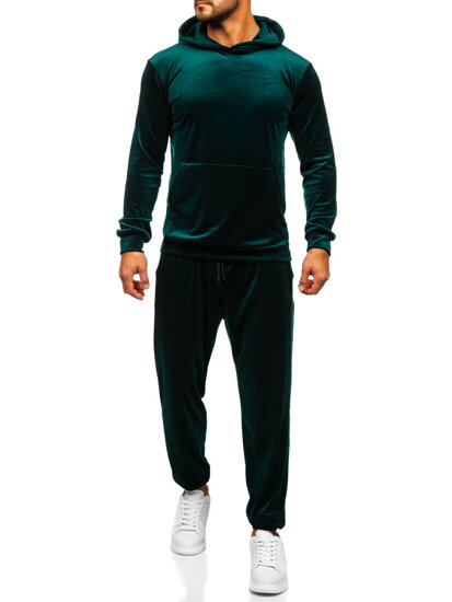 Bolf Herren Velours Freizeitanzug Sport Set Zweileiler mit Kapuze Grün  0002A