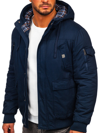 Bolf Herren Warme Winterjacke Baumwoll Jacke Dunkelblau  1890