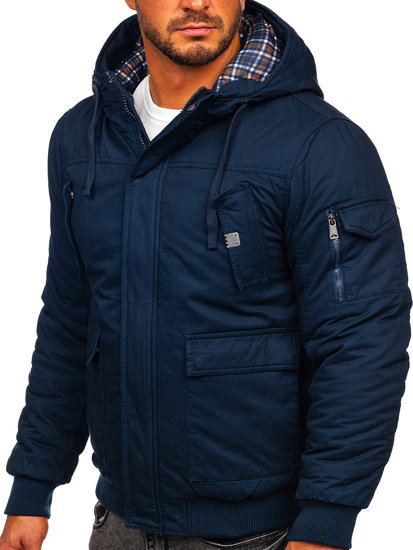 Bolf Herren Warme Winterjacke Baumwoll Jacke Dunkelblau  1890