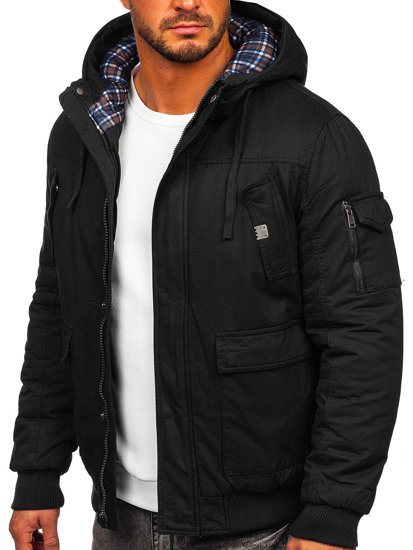 Bolf Herren Warme Winterjacke Baumwoll Jacke Schwarz  1890