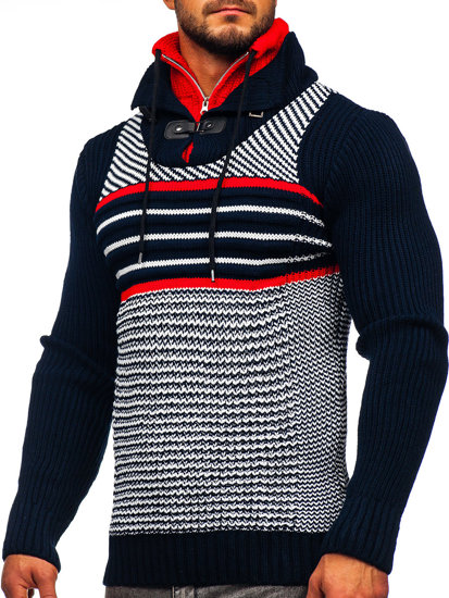 Bolf Herren Warmer Pullover mit Stehkragen Dunkelblau  2000