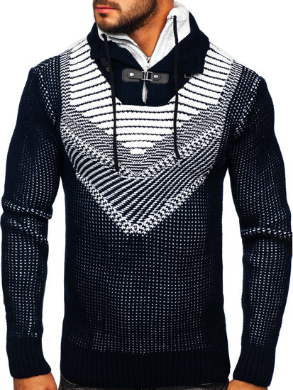 Bolf Herren Warmer Pullover mit Stehkragen Dunkelblau  2027