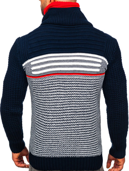 Bolf Herren Warmer Pullover mit Stehkragen Dunkelblau-Rot  2026