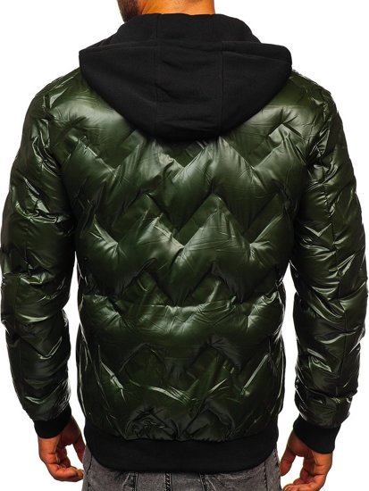 Bolf Herren Winterjacke Bomberjacke mit Kapuze Grün  6590