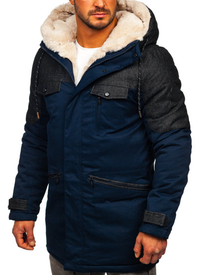 Bolf Herren Winterjacke Parka Dunkelblau  22M116