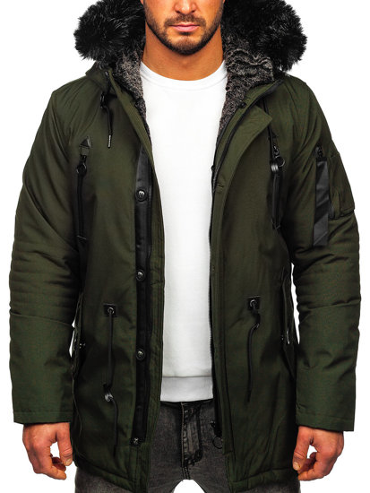 Bolf Herren Winterjacke Parka Grün  1068